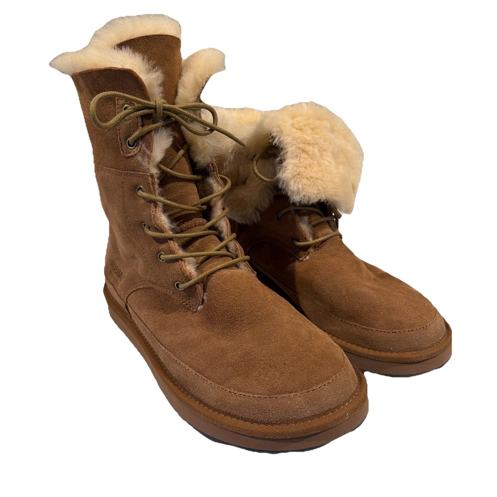 AU&MU Shearling & Suede Winter Mid-Calf Lace-up Boots‎ Camel AUMU Womens 11